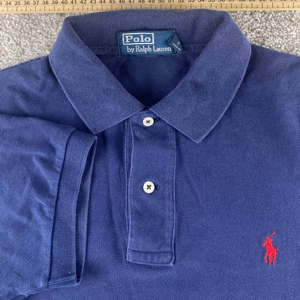 Polo Ralph Lauren Mens M Preppy Navy Blue Short Sleeve Pique Polo Shirt Red Pony
